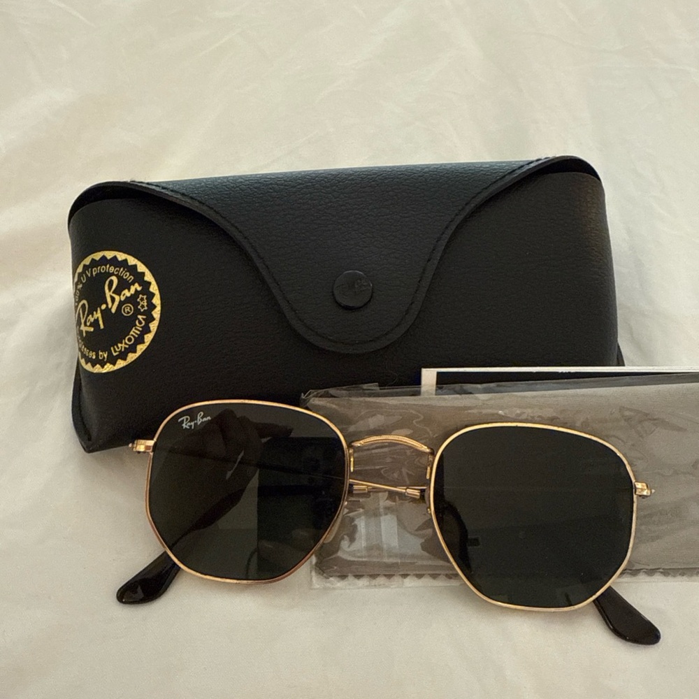 Ray-Ban Hexagonal Black and Gold Sunglasses